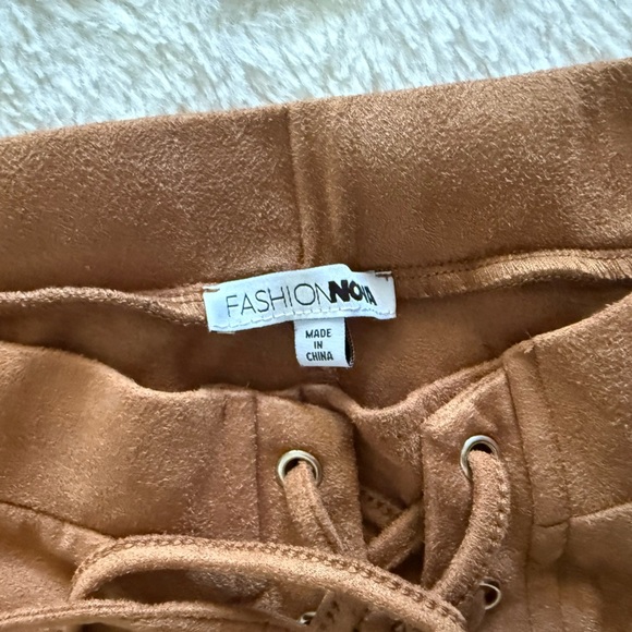Fashion Nova Brown Faux Suede Lace-Up Flare Pants | Size 1X - Picture 3 of 7